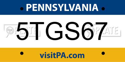 5TGS67 Pennsylvania License Plate