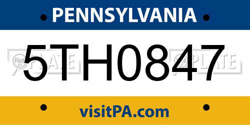 5TH0847 Pennsylvania License Plate