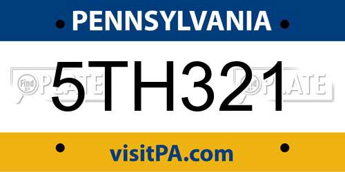 5TH321 Pennsylvania License Plate