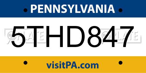 5THD847 Pennsylvania License Plate