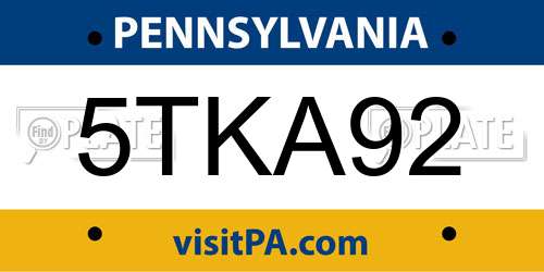 5TKA92 Pennsylvania License Plate