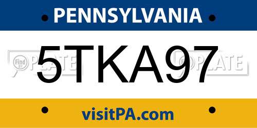 5TKA97 Pennsylvania License Plate