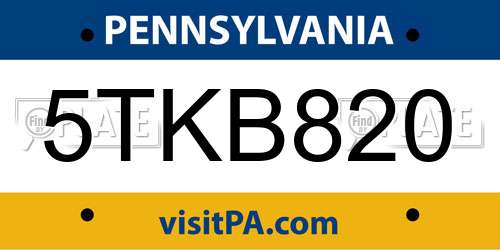 5TKB820 Pennsylvania License Plate