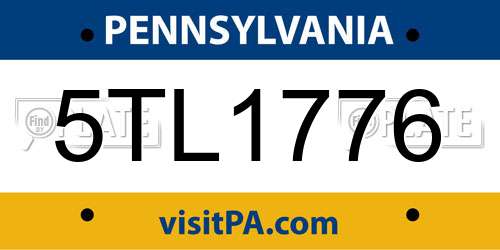5TL1776 Pennsylvania License Plate