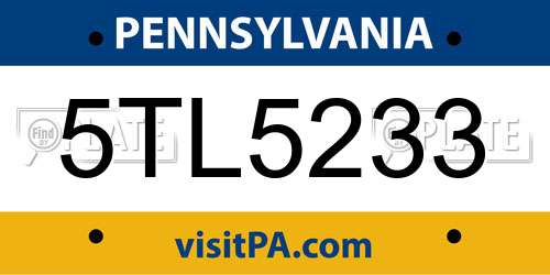 5TL5233 Pennsylvania License Plate