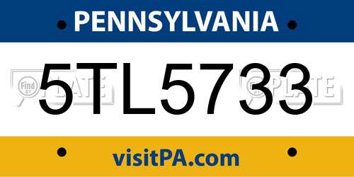 5TL5733 Pennsylvania License Plate