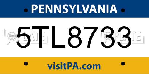 5TL8733 Pennsylvania License Plate