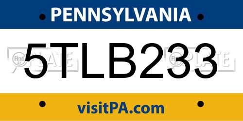 5TLB233 Pennsylvania License Plate