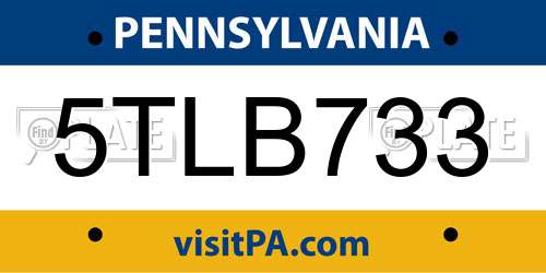 5TLB733 Pennsylvania License Plate