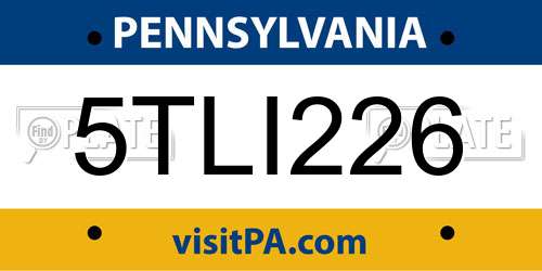 5TLI226 Pennsylvania License Plate