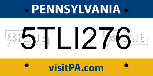 5TLI276 Pennsylvania License Plate