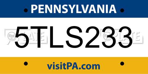 5TLS233 Pennsylvania License Plate