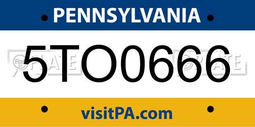 5TO0666 Pennsylvania License Plate