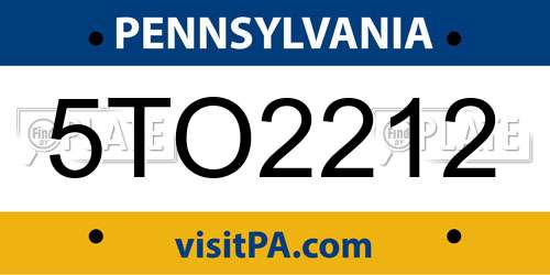 5TO2212 Pennsylvania License Plate