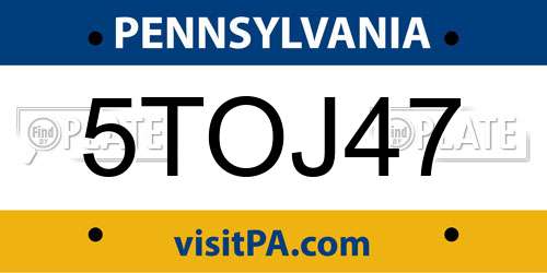 5TOJ47 Pennsylvania License Plate