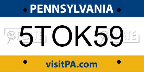 5TOK59 Pennsylvania License Plate
