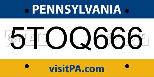 5TOQ666 Pennsylvania License Plate