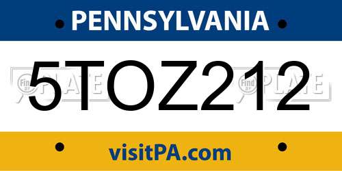 5TOZ212 Pennsylvania License Plate