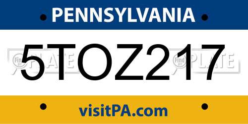 5TOZ217 Pennsylvania License Plate