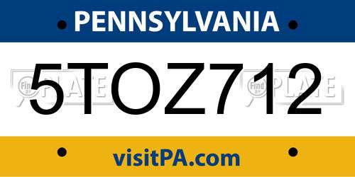 5TOZ712 Pennsylvania License Plate
