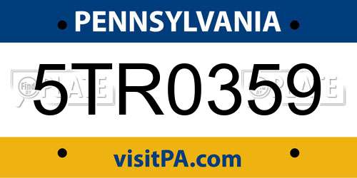 5TR0359 Pennsylvania License Plate