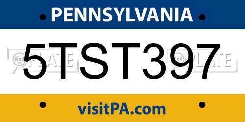5TST397 Pennsylvania License Plate