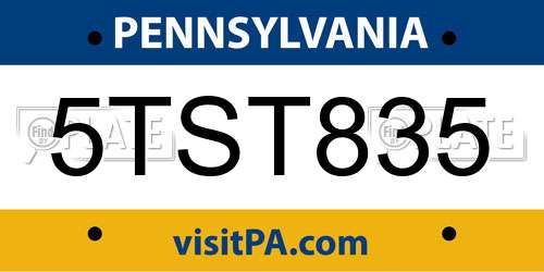 5TST835 Pennsylvania License Plate