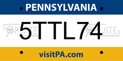 5TTL74 Pennsylvania License Plate