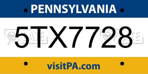 5TX7728 Pennsylvania License Plate