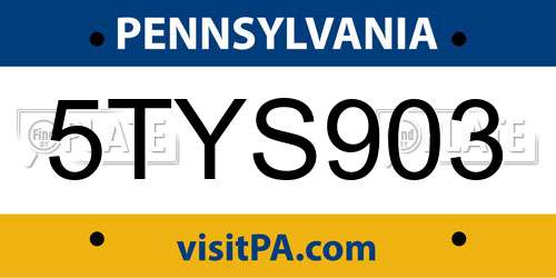 5TYS903 Pennsylvania License Plate