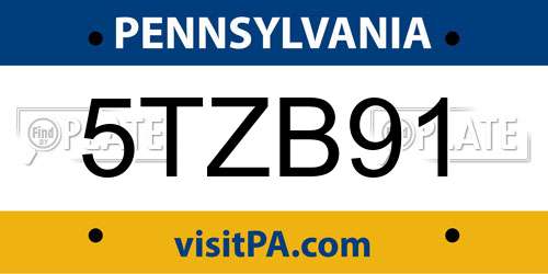 5TZB91 Pennsylvania License Plate