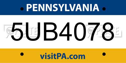 5UB4078 Pennsylvania License Plate