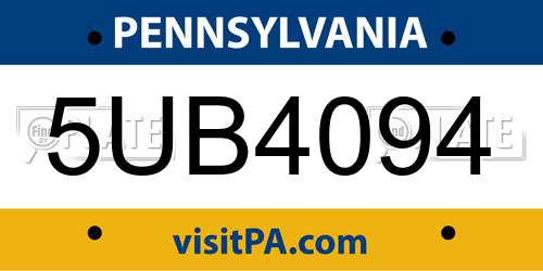5UB4094 Pennsylvania License Plate