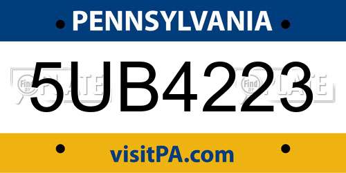 5UB4223 Pennsylvania License Plate
