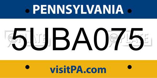 5UBA075 Pennsylvania License Plate