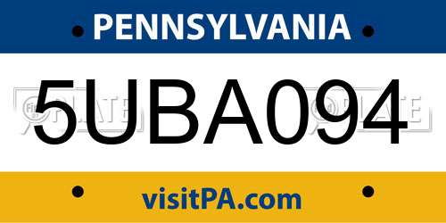 5UBA094 Pennsylvania License Plate