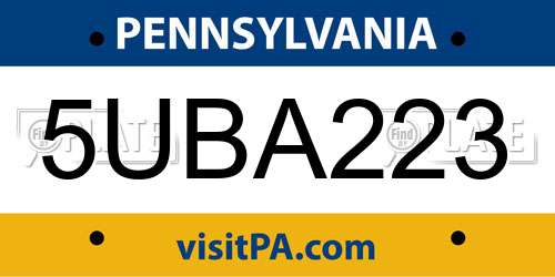 5UBA223 Pennsylvania License Plate