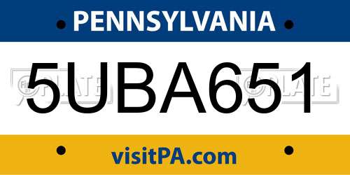 5UBA651 Pennsylvania License Plate