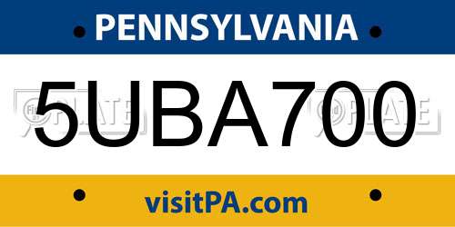 5UBA700 Pennsylvania License Plate