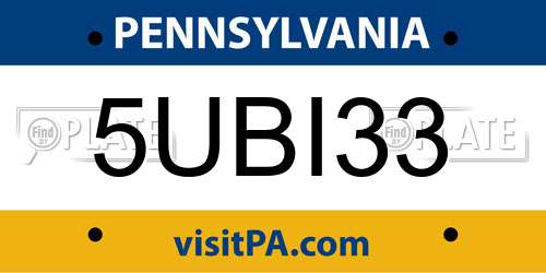5UBI33 Pennsylvania License Plate