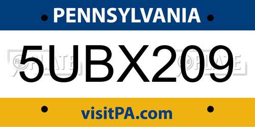 5UBX209 Pennsylvania License Plate