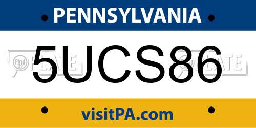 5UCS86 Pennsylvania License Plate