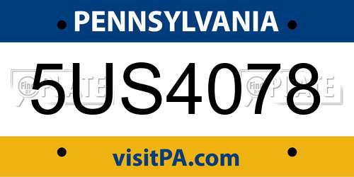 5US4078 Pennsylvania License Plate