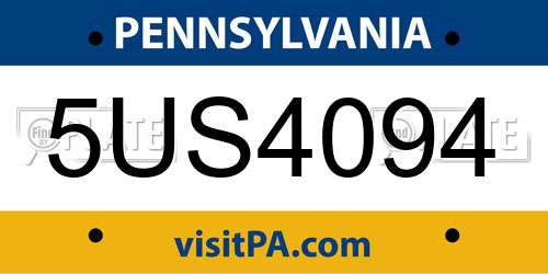 5US4094 Pennsylvania License Plate