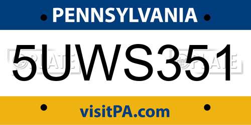 5UWS351 Pennsylvania License Plate