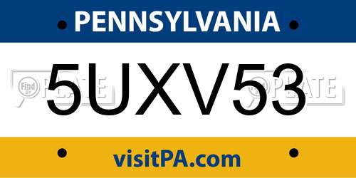 5UXV53 Pennsylvania License Plate