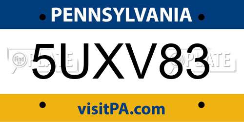 5UXV83 Pennsylvania License Plate