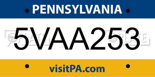 5VAA253 Pennsylvania License Plate