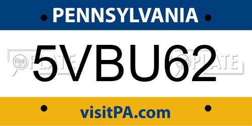 5VBU62 Pennsylvania License Plate