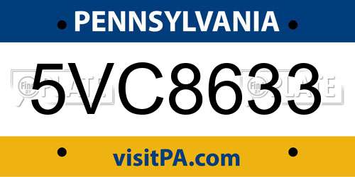 5VC8633 Pennsylvania License Plate